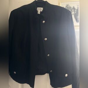 100% Wool Classic Black Round-Neck Jacket with Silver Decorative Buttons